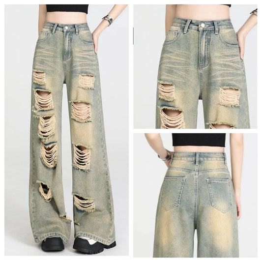 Wide-Leg High-Waisted Loose Slim Nostalgic Straight Jean
