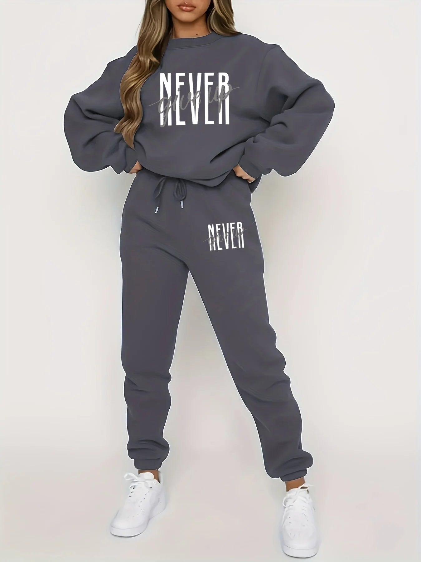 Casual NEVER Give Up Letter Printed  Sweatsuit