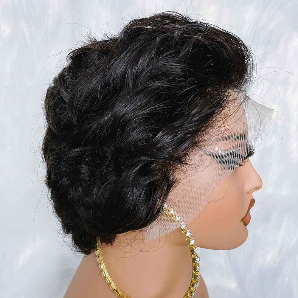 Short Lace Frontal Wig Natural Color Curly Wave