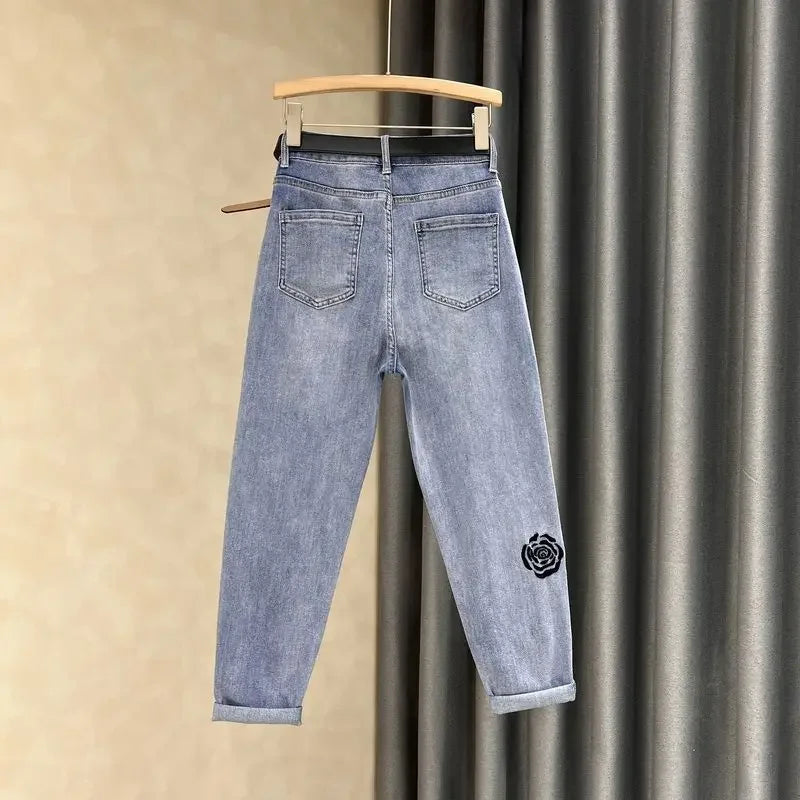 Embroidered  Stretch Denim Jean