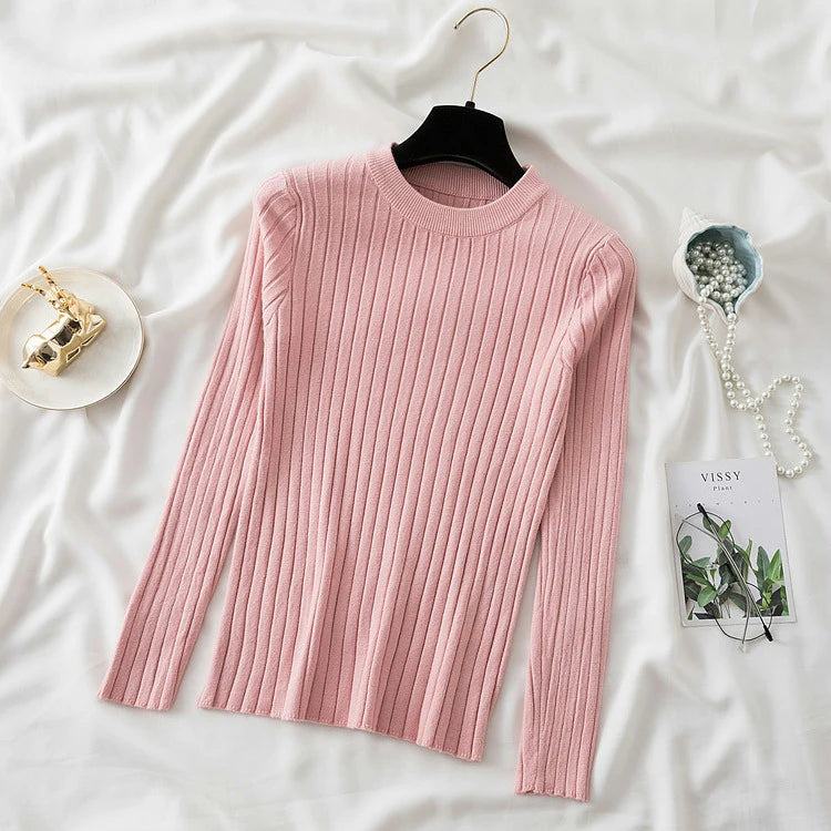 Pullover O-Neck Ribbed Long SleeveTop