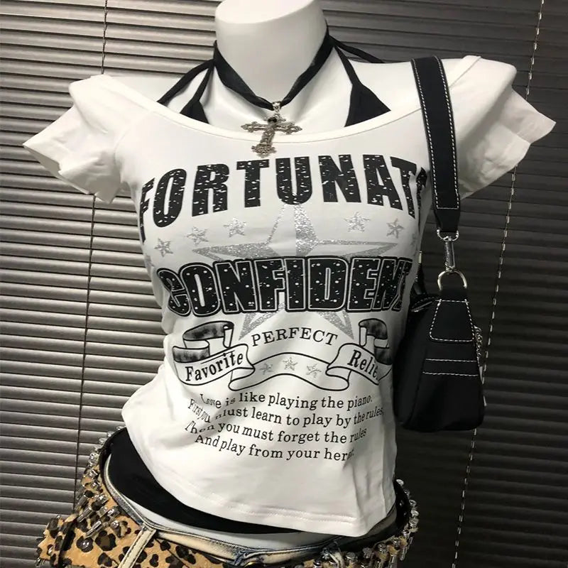 Letter Print Fake Two-piece T-shirt