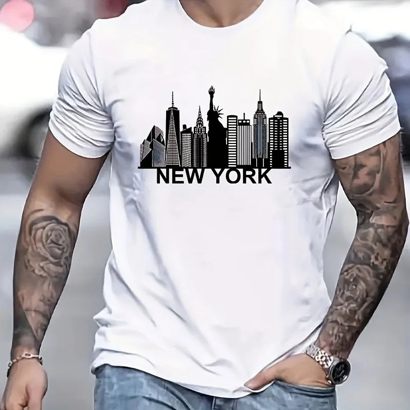 100% Pure Cotton Men's New York City Pattern Printed T-shirt top