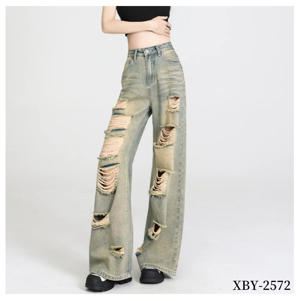 Wide-Leg High-Waisted Loose Slim Nostalgic Straight Jean
