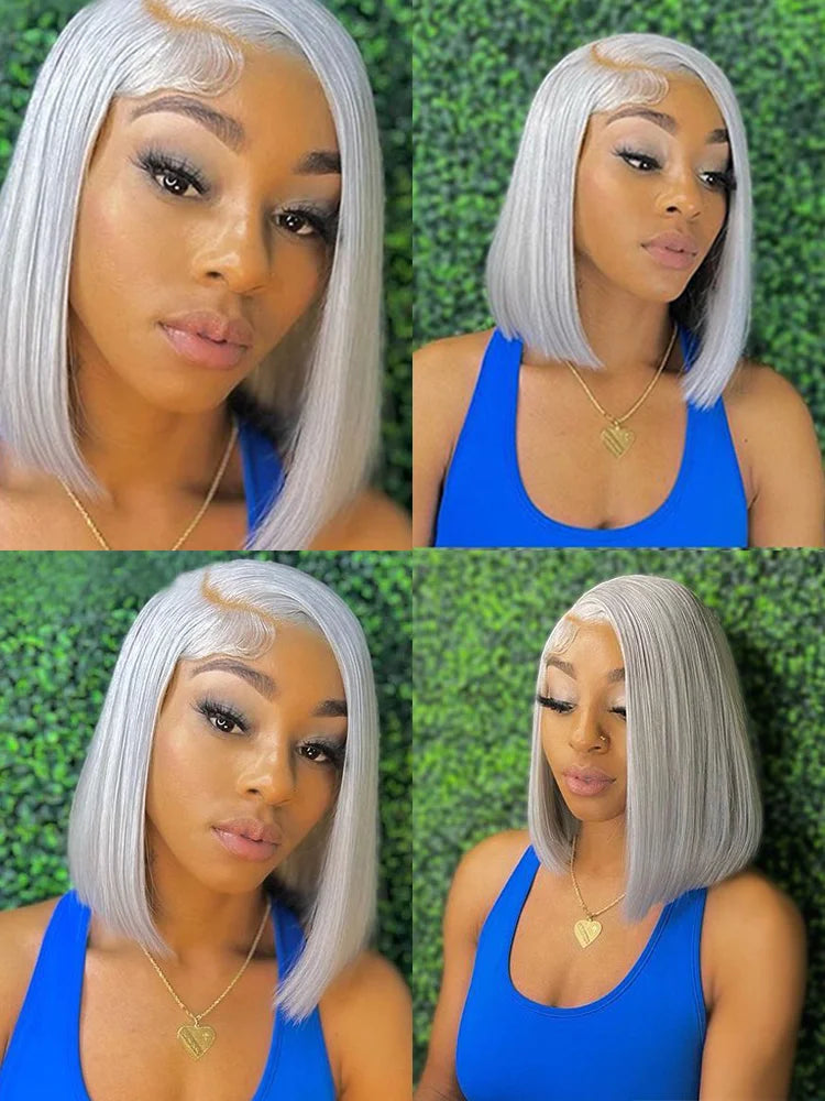 Grey Lace Front Wigs BOB Hair Glue-less Wig