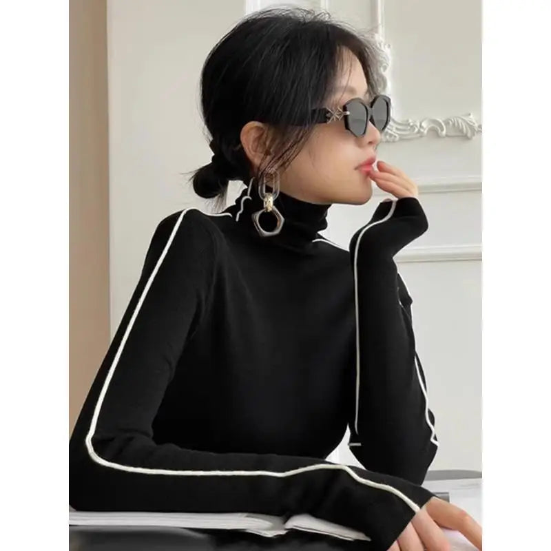 Collar Stylish Solid Color Slim Casual Knitted Top