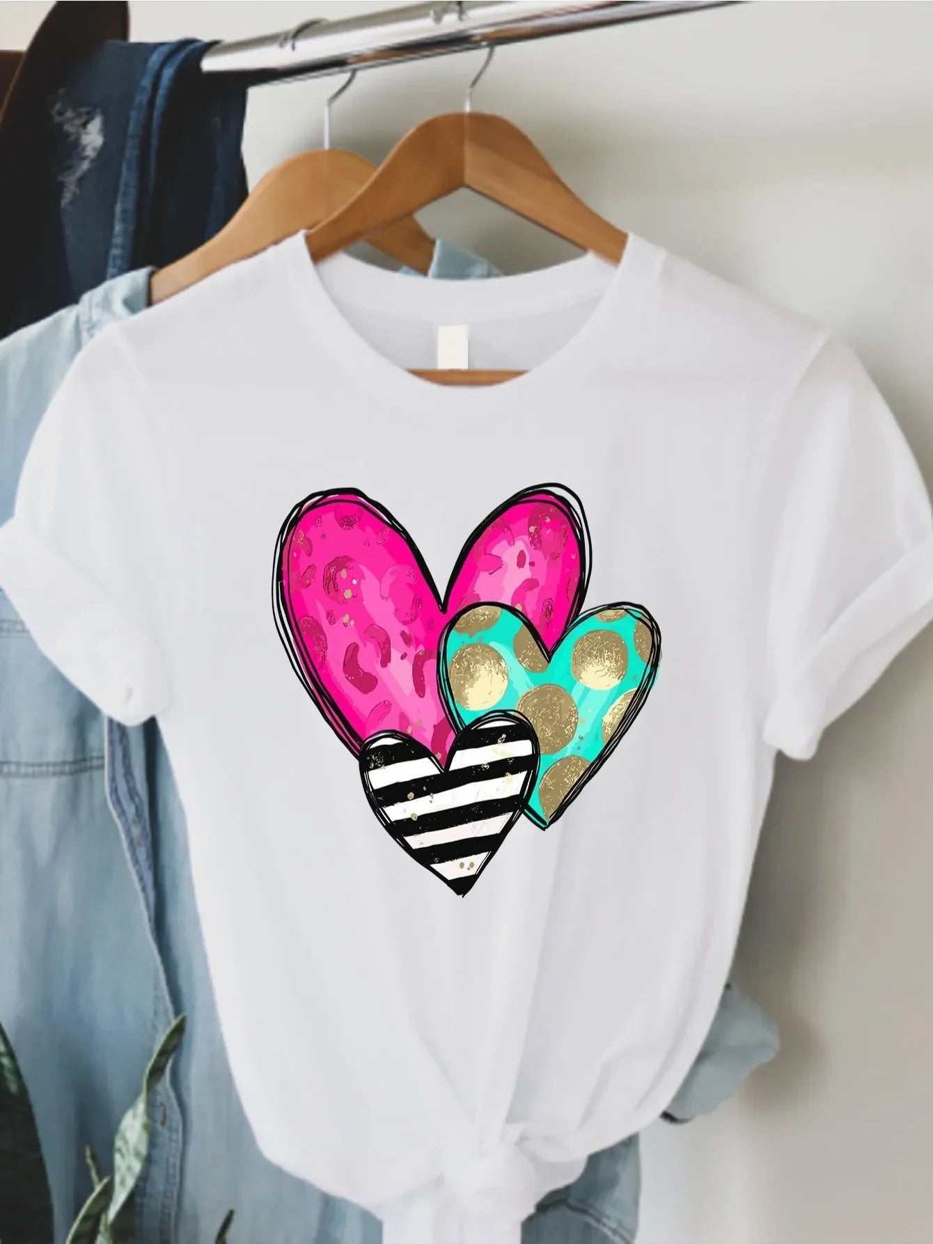 Valentine' Heart Print T-Shirt