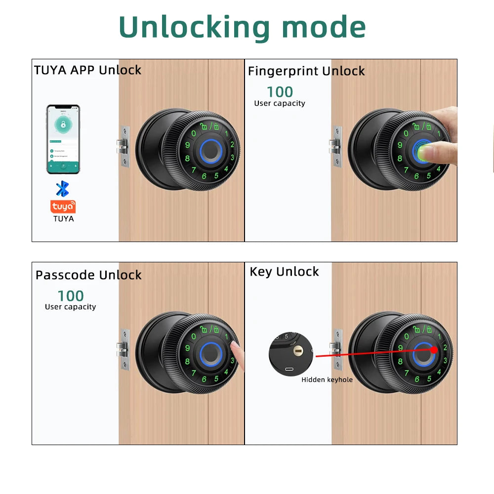 Smart Fingerprint Door Lock Round Knob Electronic Lock