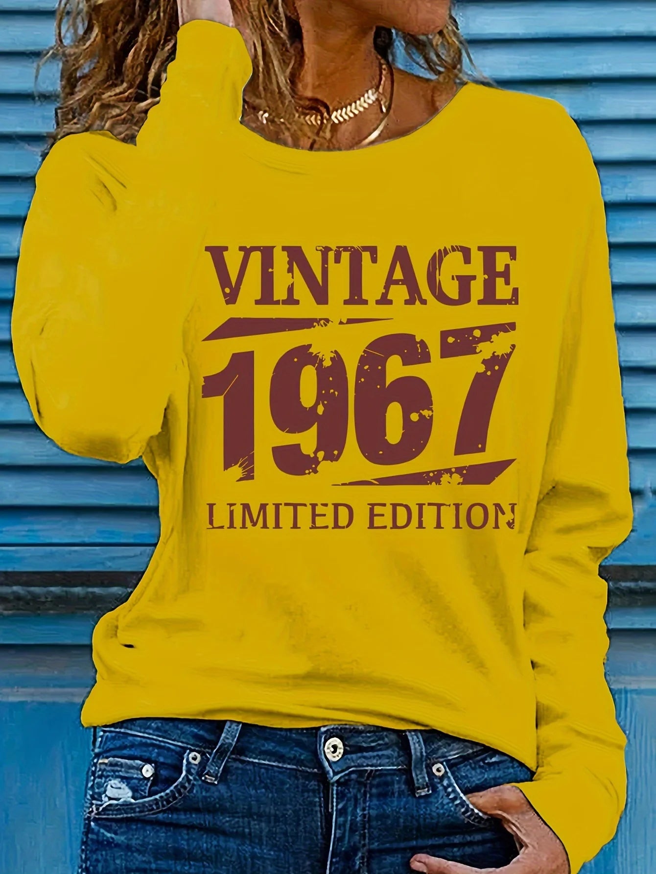 Casual VINTAGE 1967 Letter Printed Round Neck Long Sleeve T-shirt