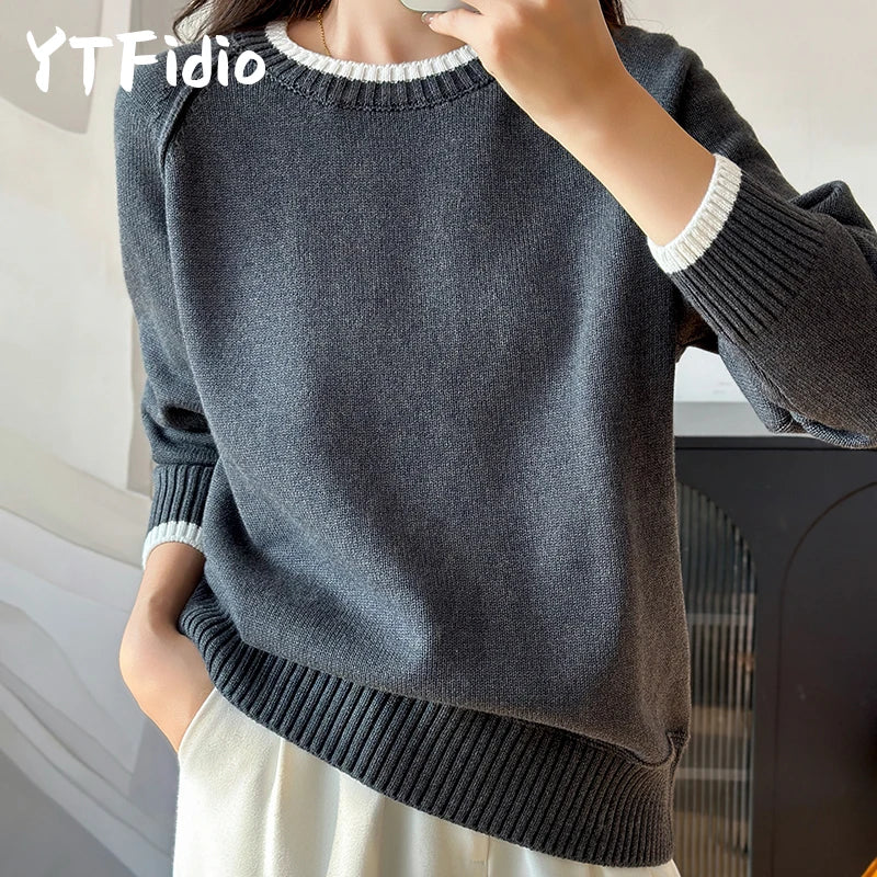 O-neck Thick Collar with White Border Pullover Sweater