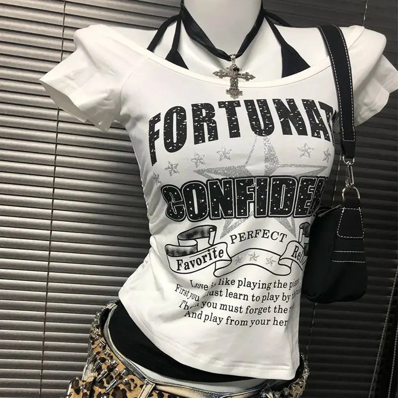 Letter Print Fake Two-piece T-shirt