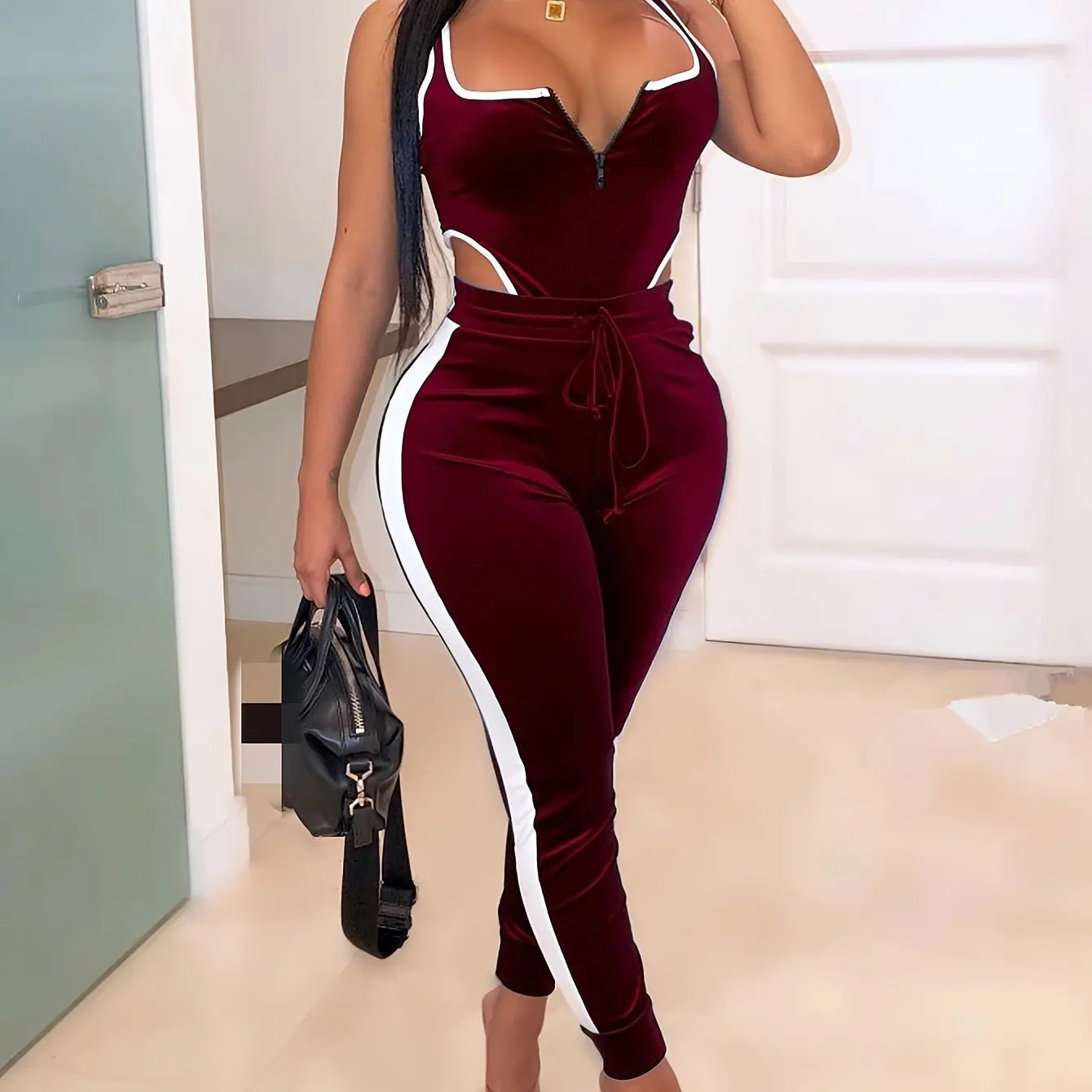 Sleeveless Cut Out Bodysuit & High Waist Stretchy Pant