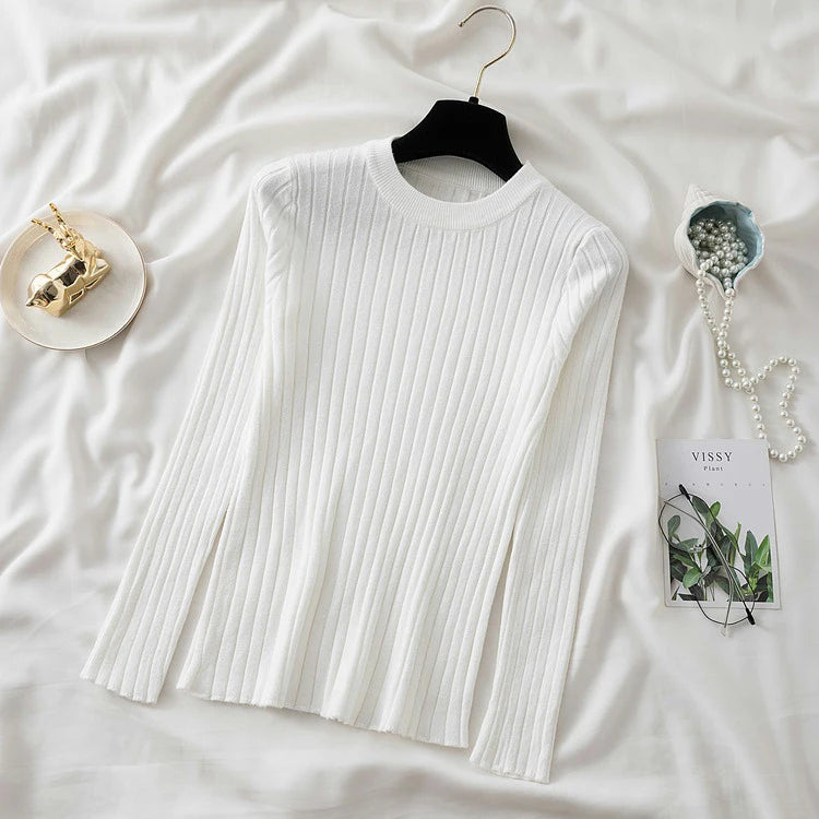 Pullover O-Neck Ribbed Long SleeveTop