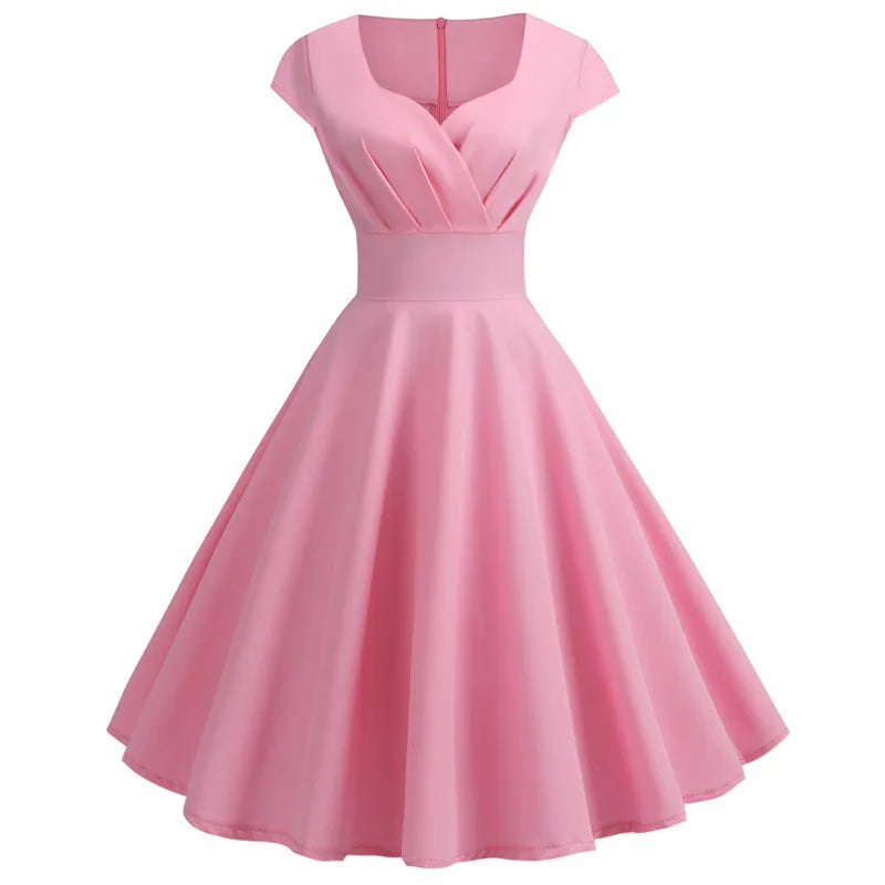 Pink V Neck Vintage Dress