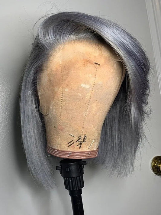 Grey Lace Front Wigs BOB Hair Glue-less Wig