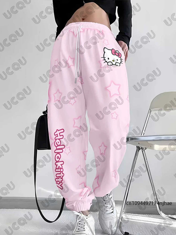 Hello Kitty Print Casual Oversized Couples Long Pants