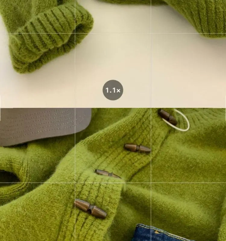 Green Horn Button Knitted Cardigan Sweater