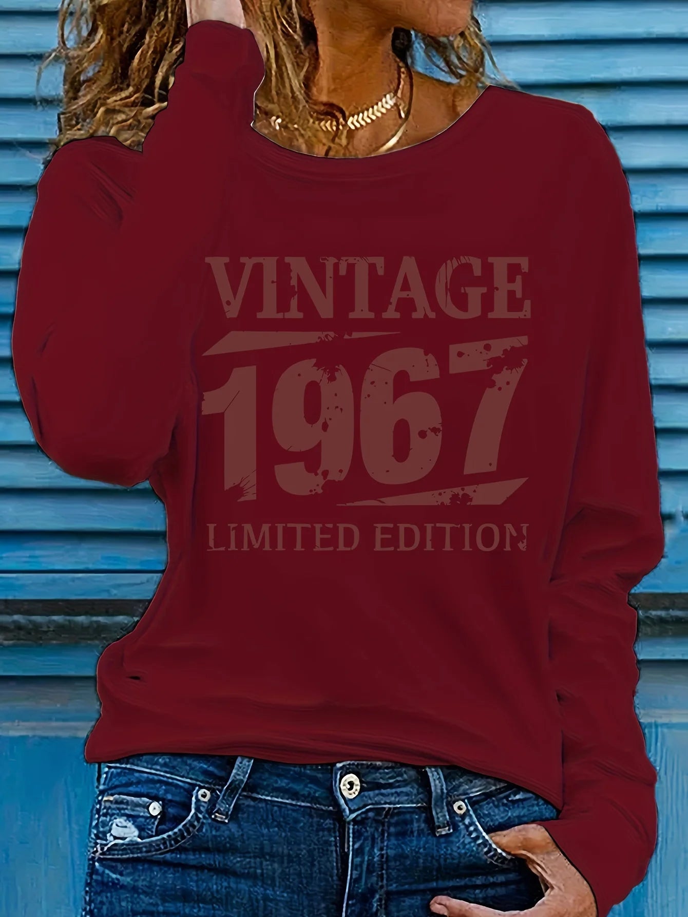 Casual VINTAGE 1967 Letter Printed Round Neck Long Sleeve T-shirt