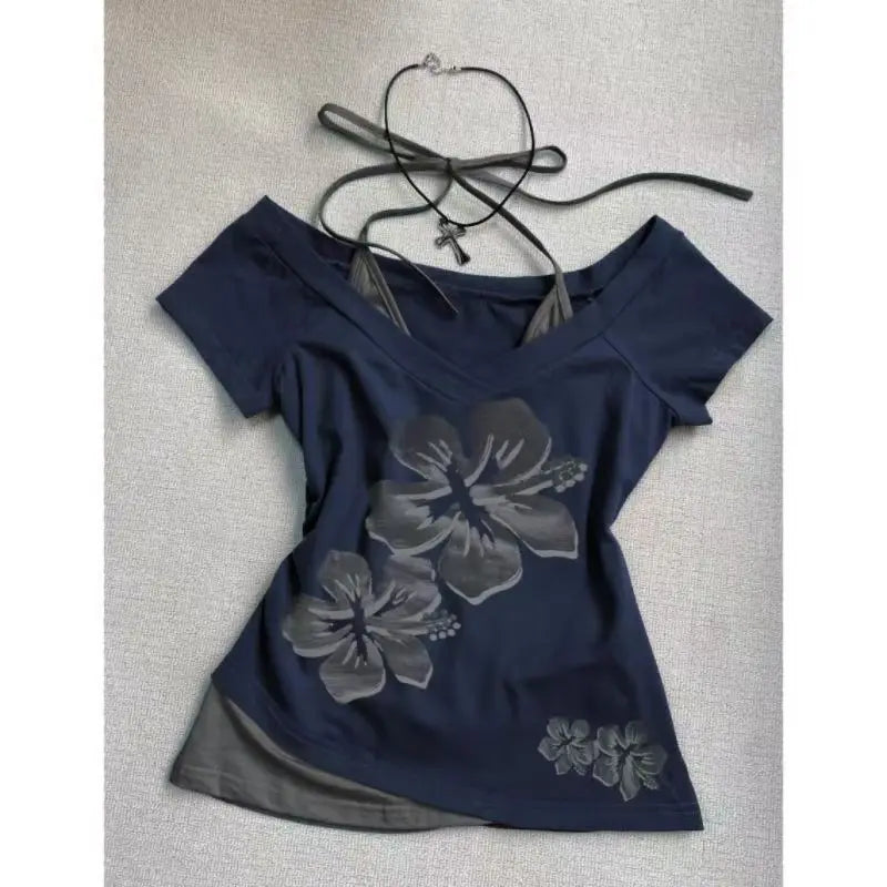 Letter Print Fake Two-piece T-shirt