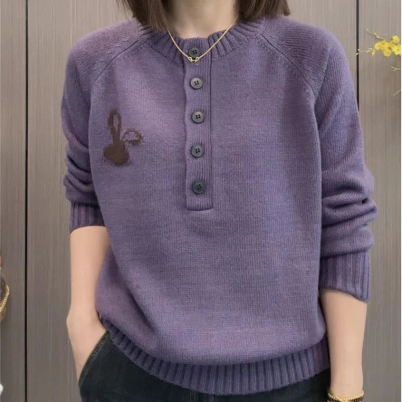 Embroidered Bunny Slim Bottom Sweater