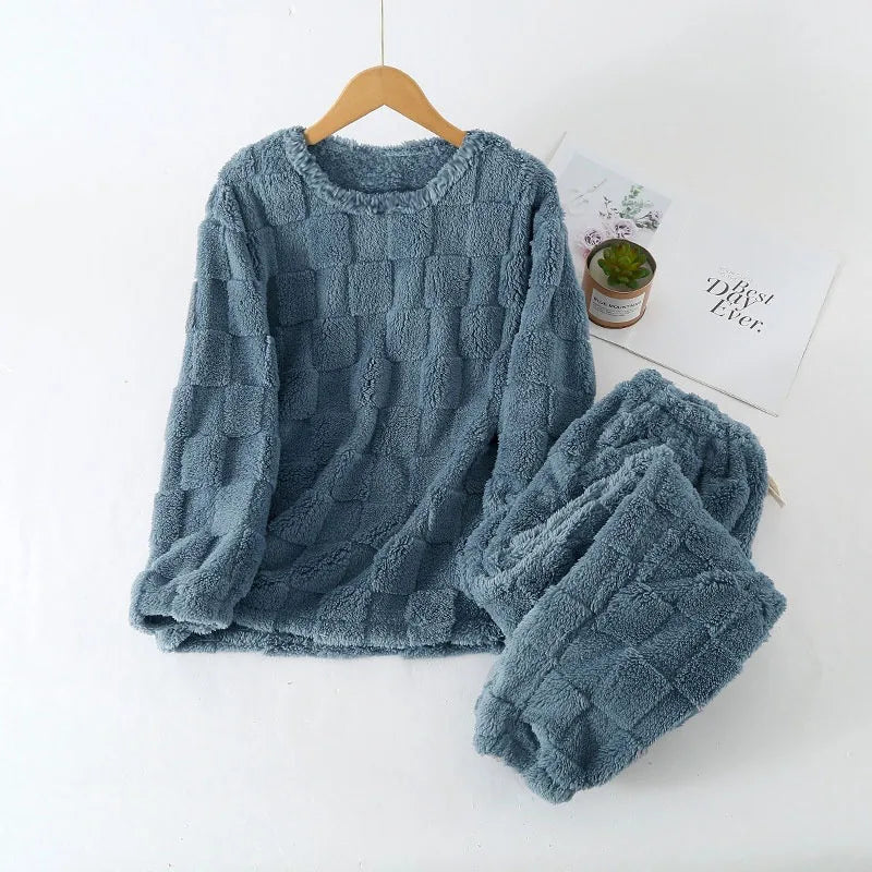 Plaid O-Neck Pullover Women's Pajamas 2 Pieces
