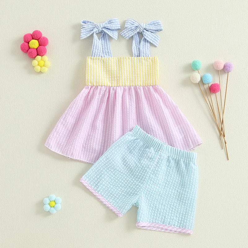 Printed Ruffle Sleeve Top & Denim Short Set