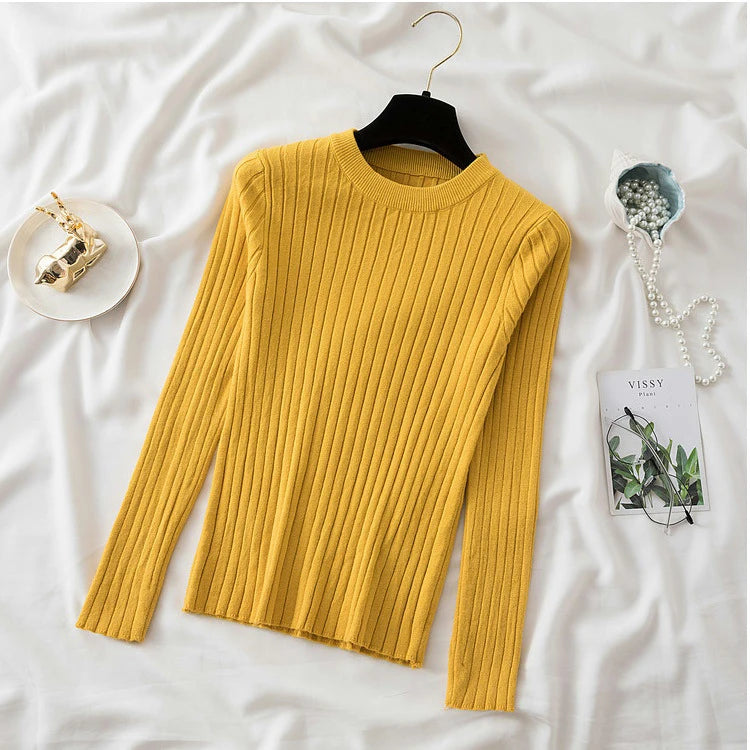 Pullover O-Neck Ribbed Long SleeveTop