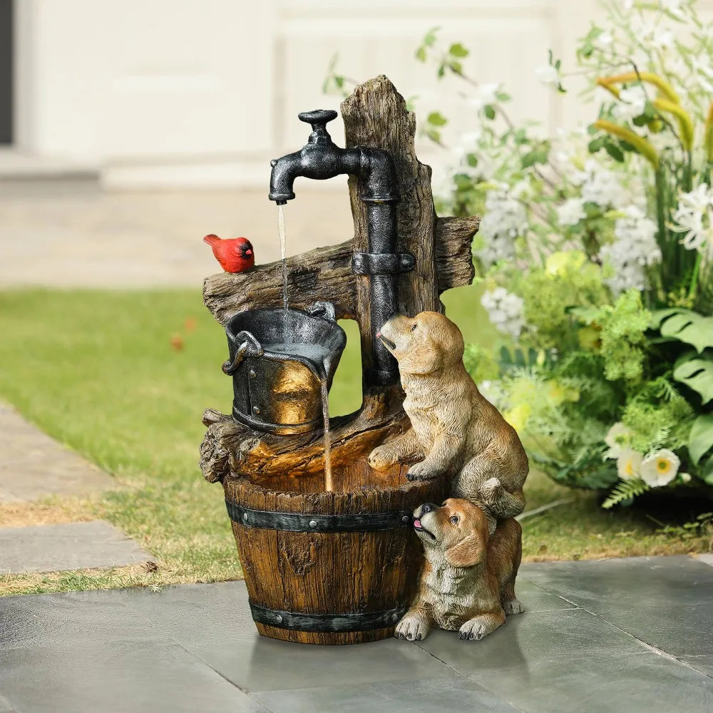 3 Tiered Puppies and Water Fountain with LED Light