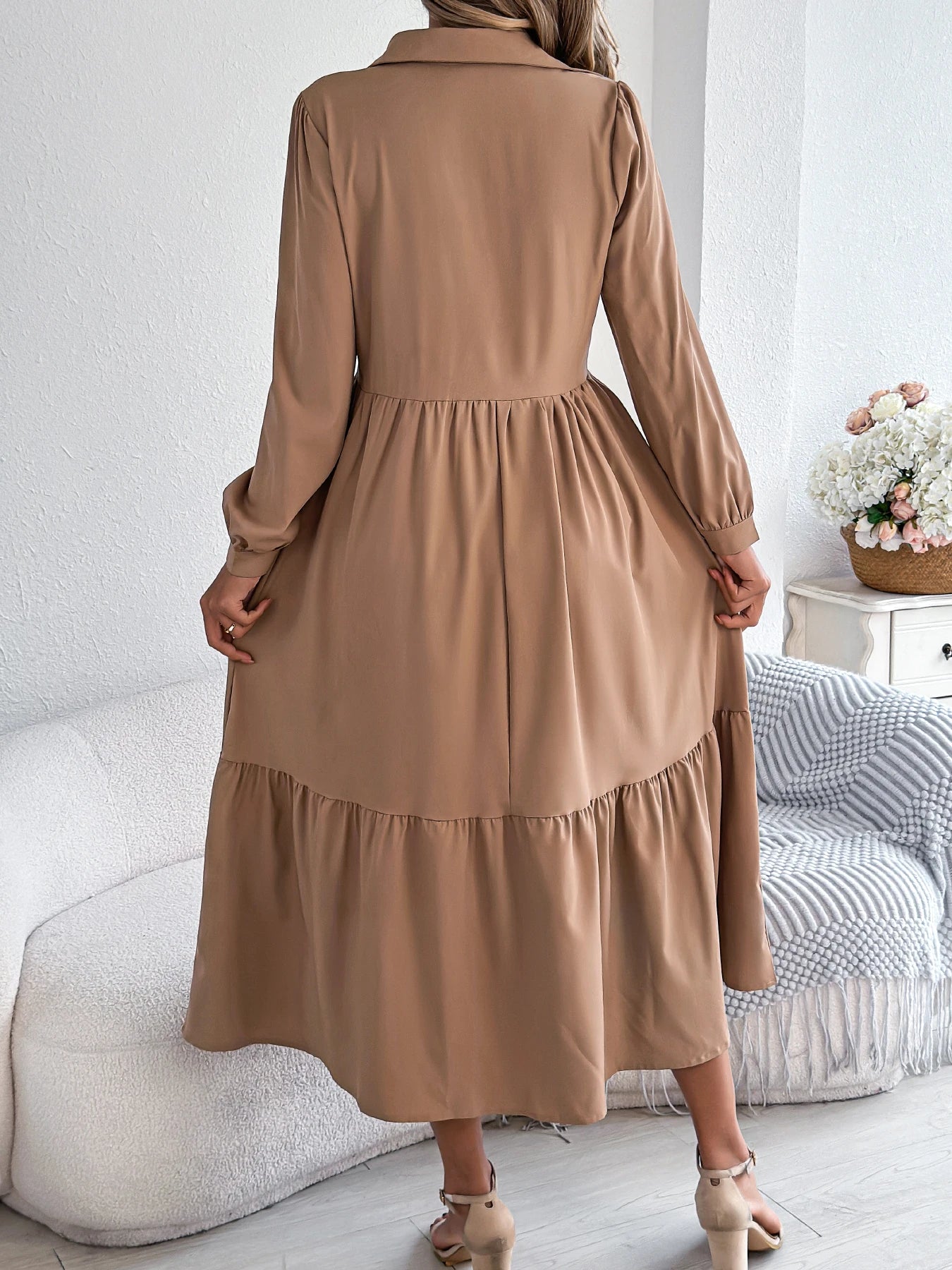 Casual Long Sleeved Mid-calf Dress