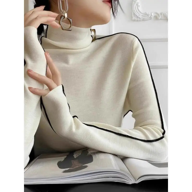 Collar Stylish Solid Color Slim Casual Knitted Top