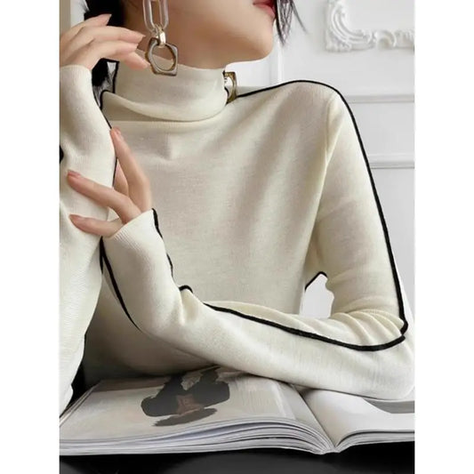 Collar Stylish Solid Color Slim Casual Knitted Top