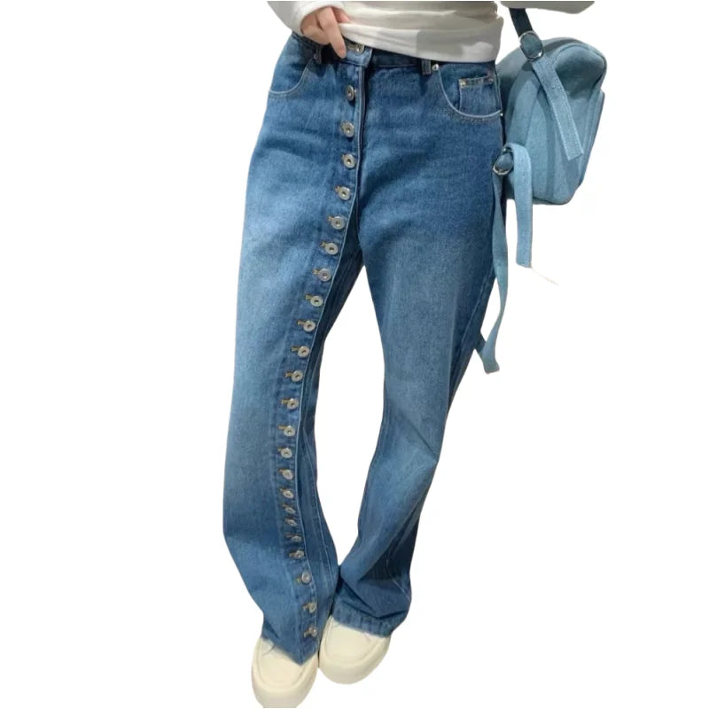 Multi Button Slim High Waisted Jean