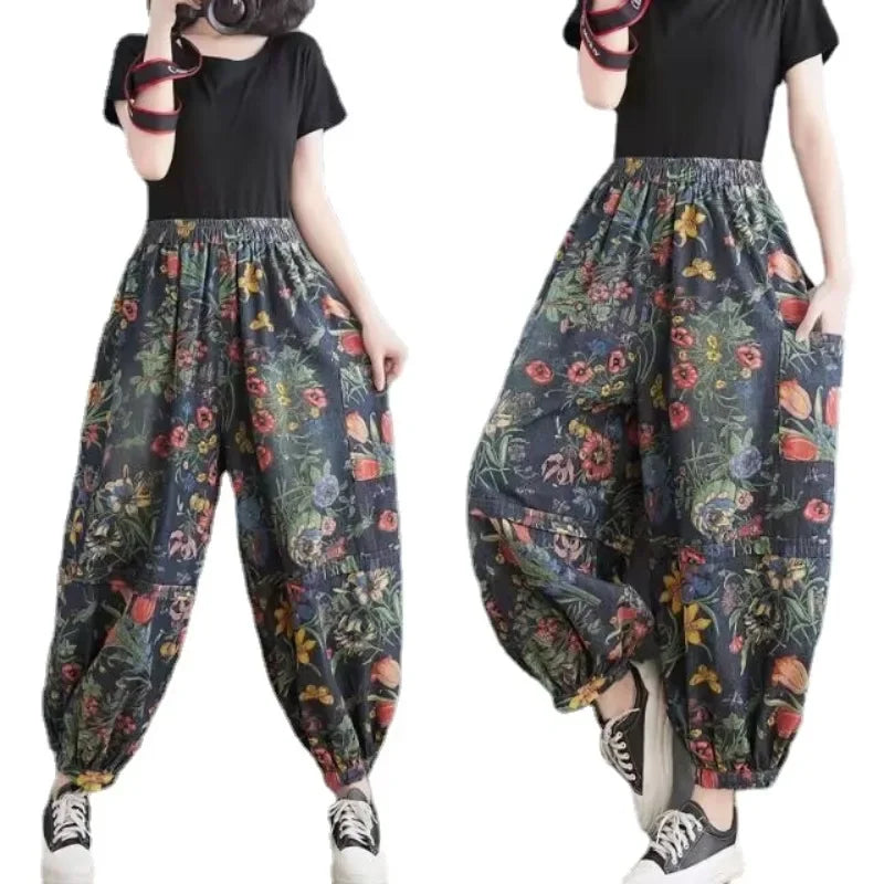 Floral Vintage Blue Denim Jean