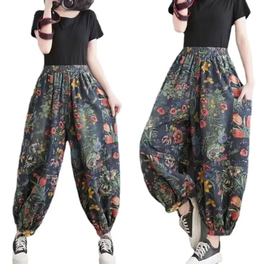 Floral Vintage Blue Denim Jean
