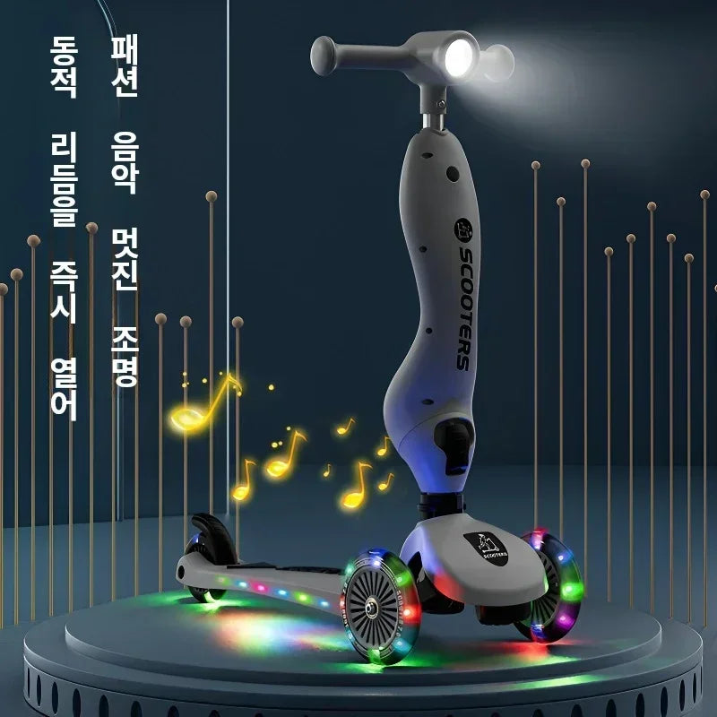 Scooter Voor Kinderen Vouwen 3 Wiel Skateboard Driewieler Baby Draagbare Kinderwagen Hoverboard Speelt Muziek Balans Multimodaal