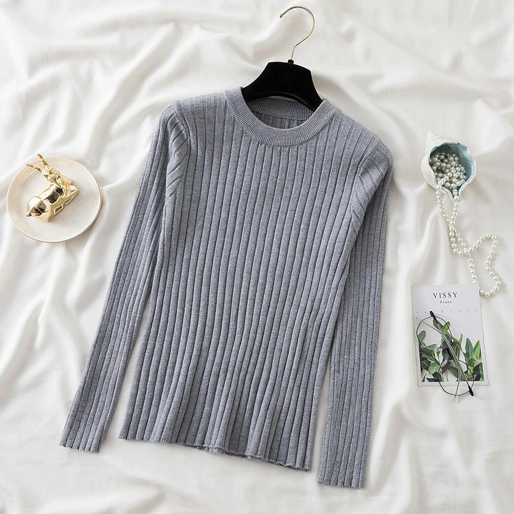 Pullover O-Neck Ribbed Long SleeveTop