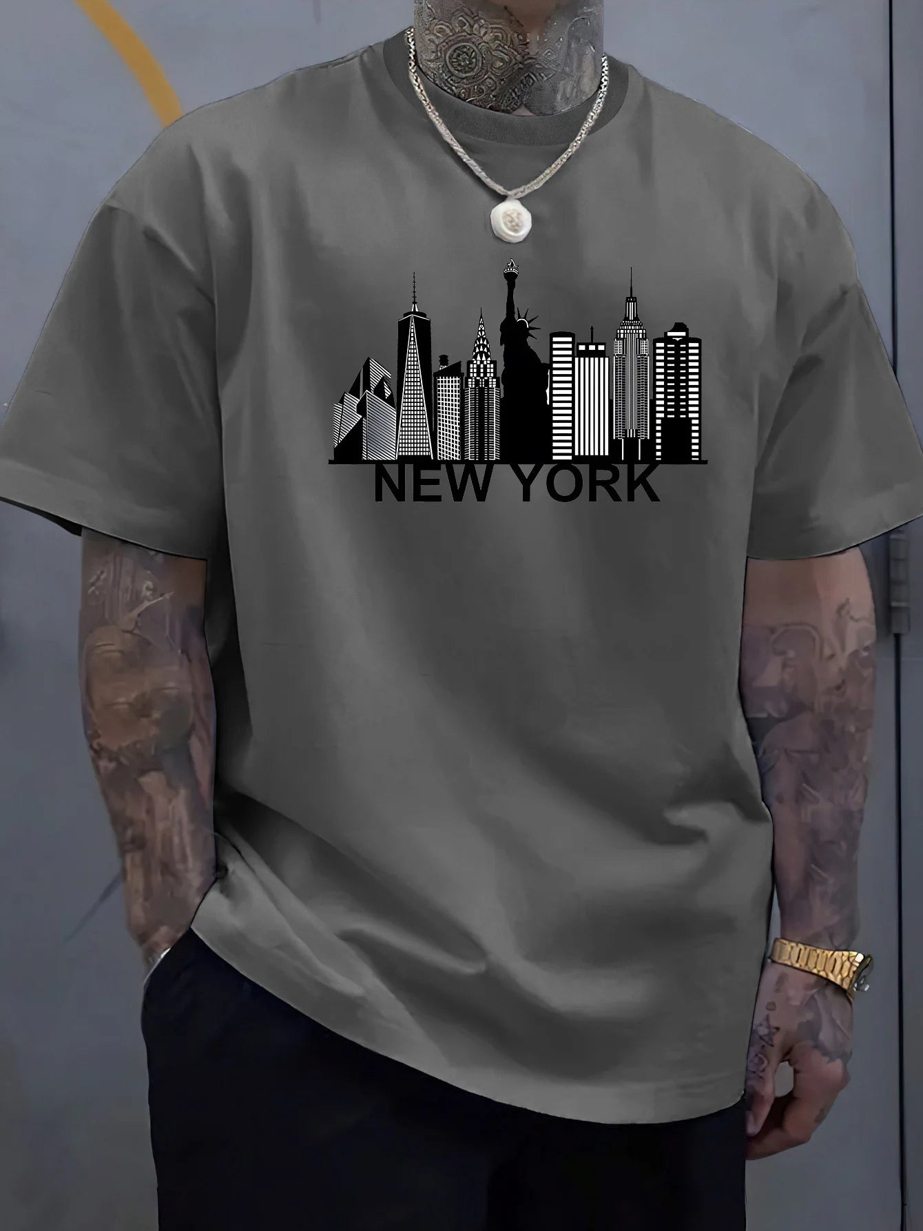 100% Pure Cotton Men's New York City Pattern Printed T-shirt top