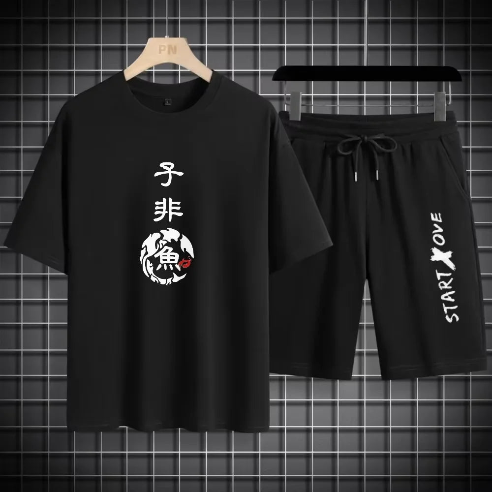 Men's Casual Breathable Short Sleeve 3D Printed T-shirt+Shorts Basketball Set