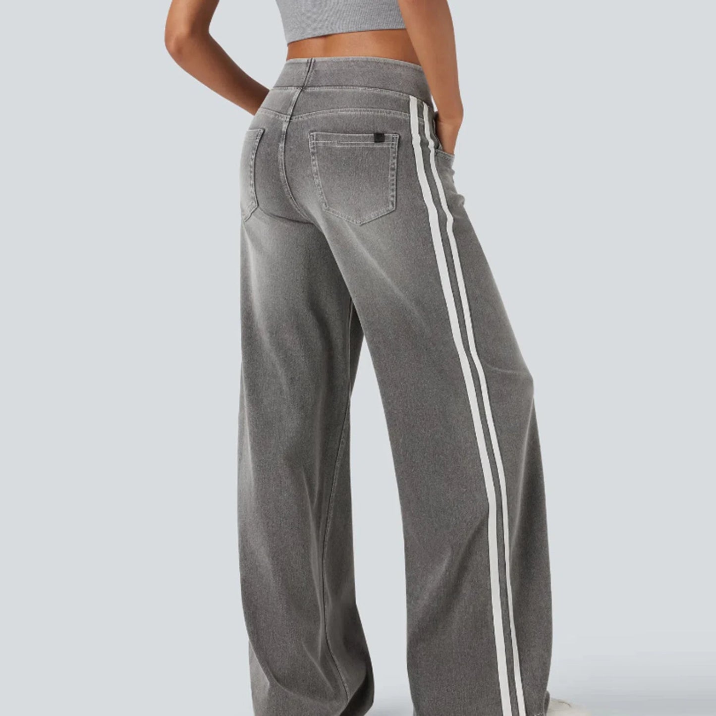 Washed Side Striped Wide-Leg Jean