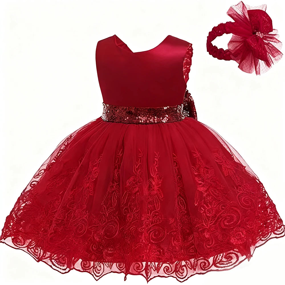 Christmas Big Bow Lace Princess Dress