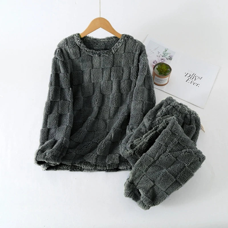 Plaid O-Neck Pullover Women's Pajamas 2 Pieces