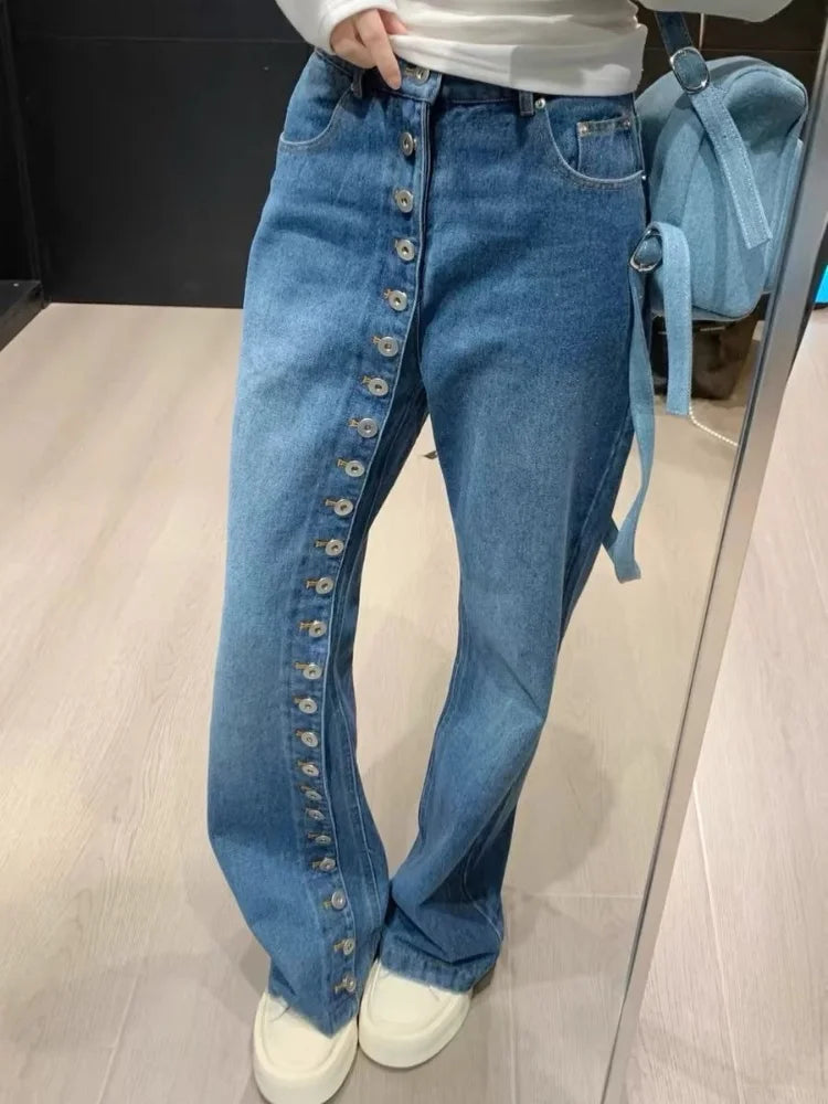 Multi Button Slim High Waisted Jean