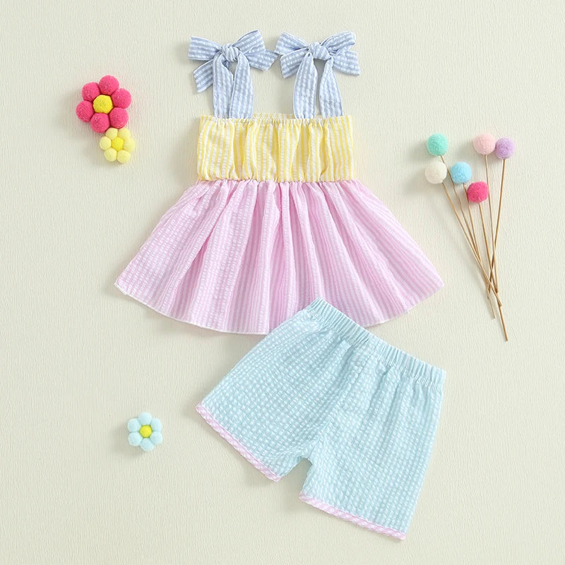 Printed Ruffle Sleeve Top & Denim Short Set