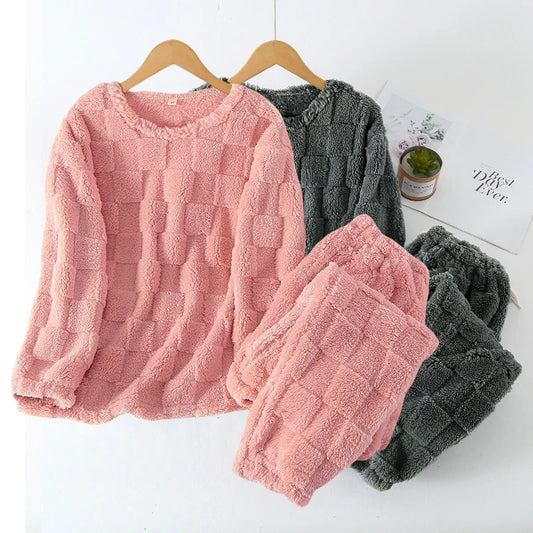 Plaid O-Neck Pullover Women's Pajamas 2 Pieces