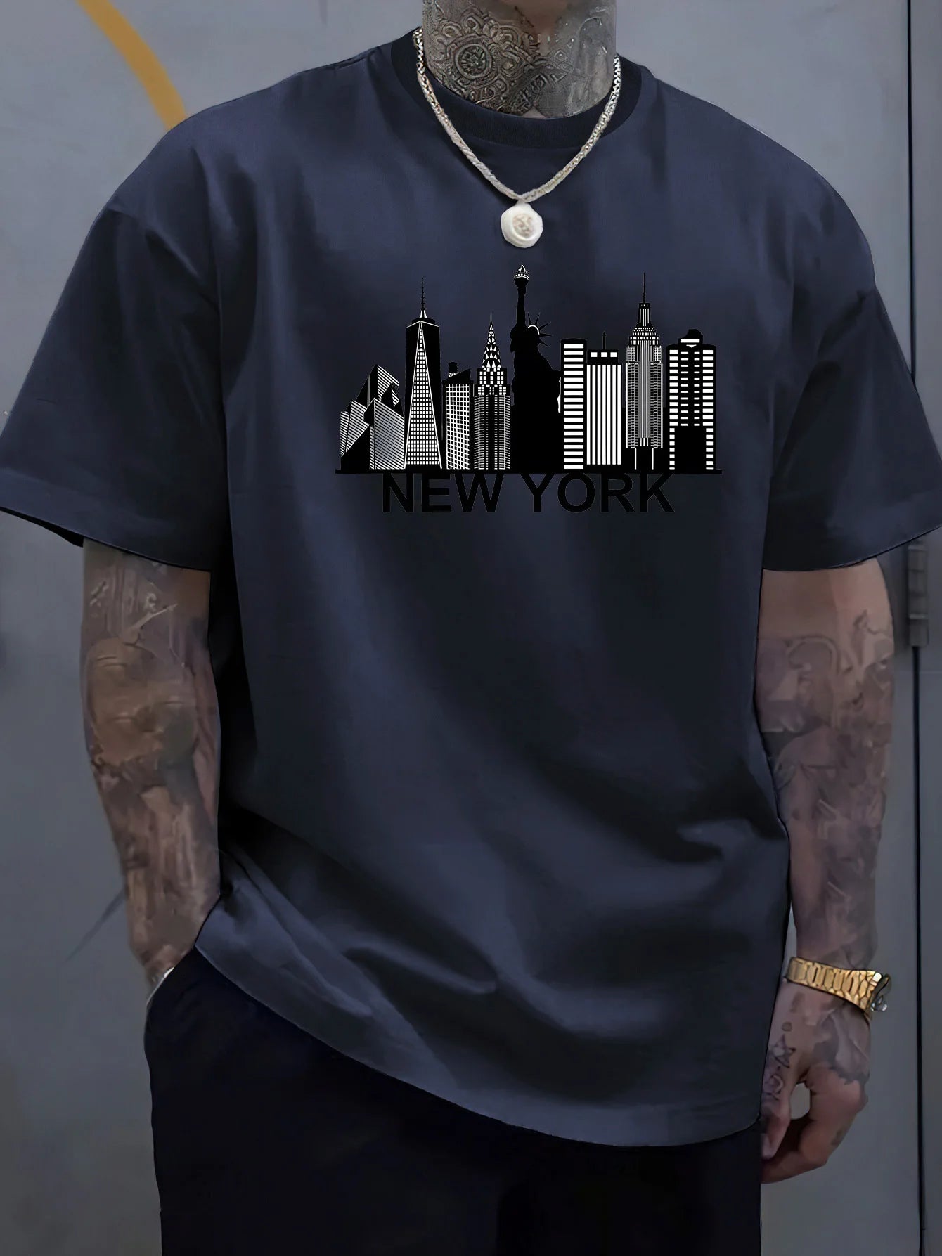 100% Pure Cotton Men's New York City Pattern Printed T-shirt top