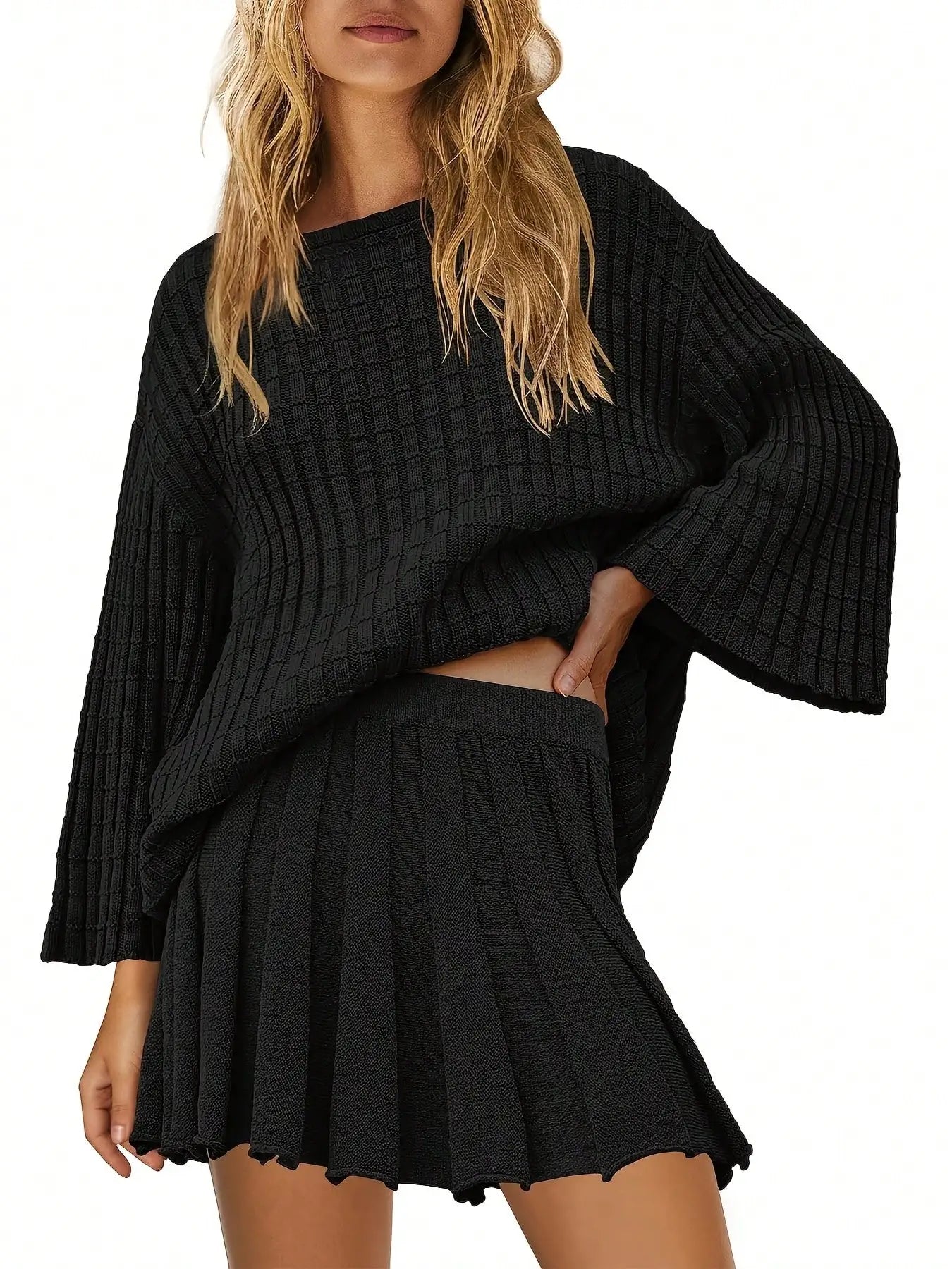 Long Sleeve Sweater Mini Skirt Sets 2 Piece Outfit