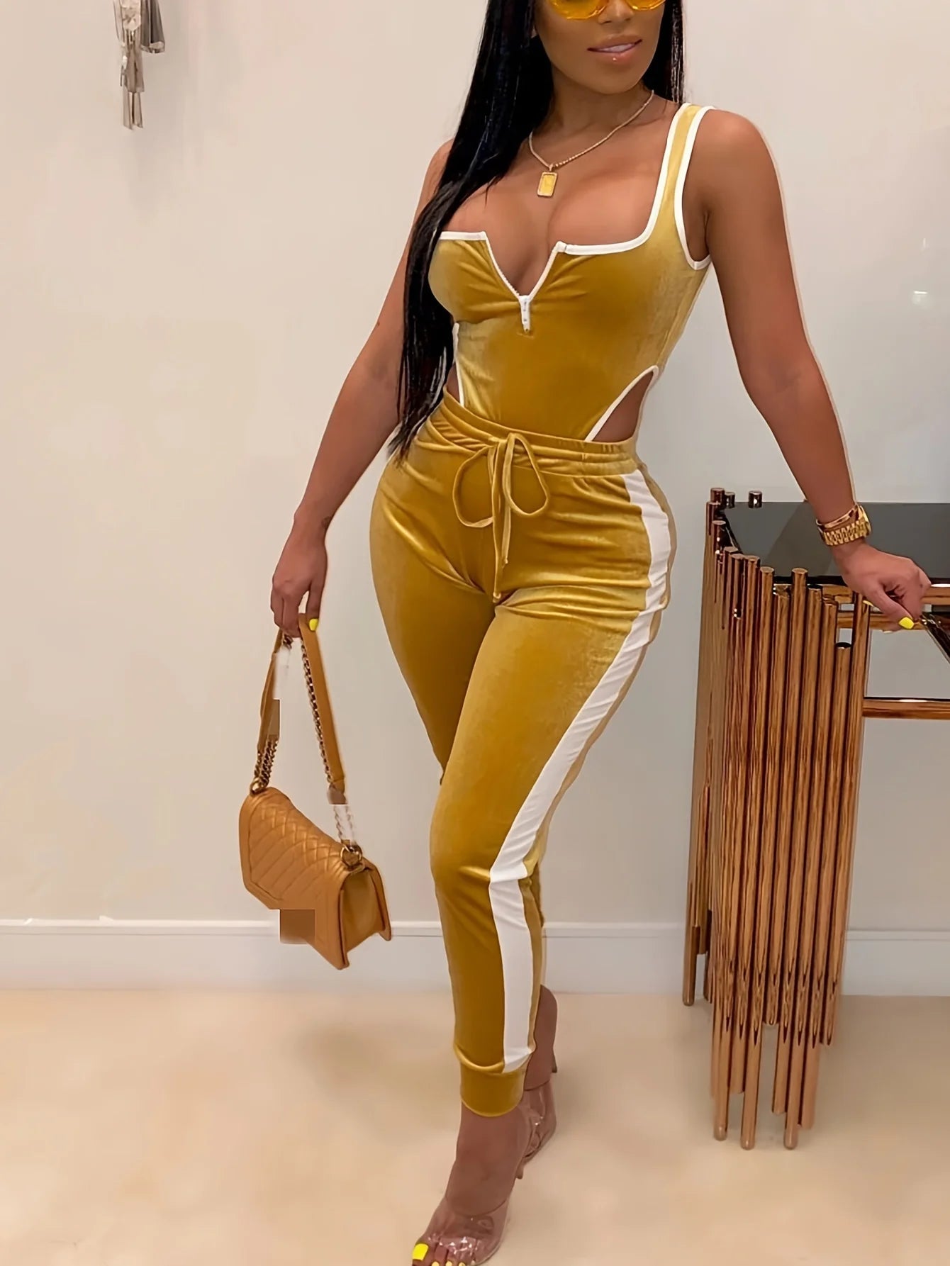 Sleeveless Cut Out Bodysuit & High Waist Stretchy Pant