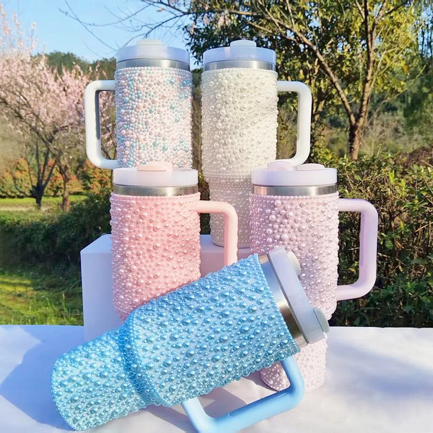 40oz Stainless Steel Insulated Tumbler with Rhinestone Handle