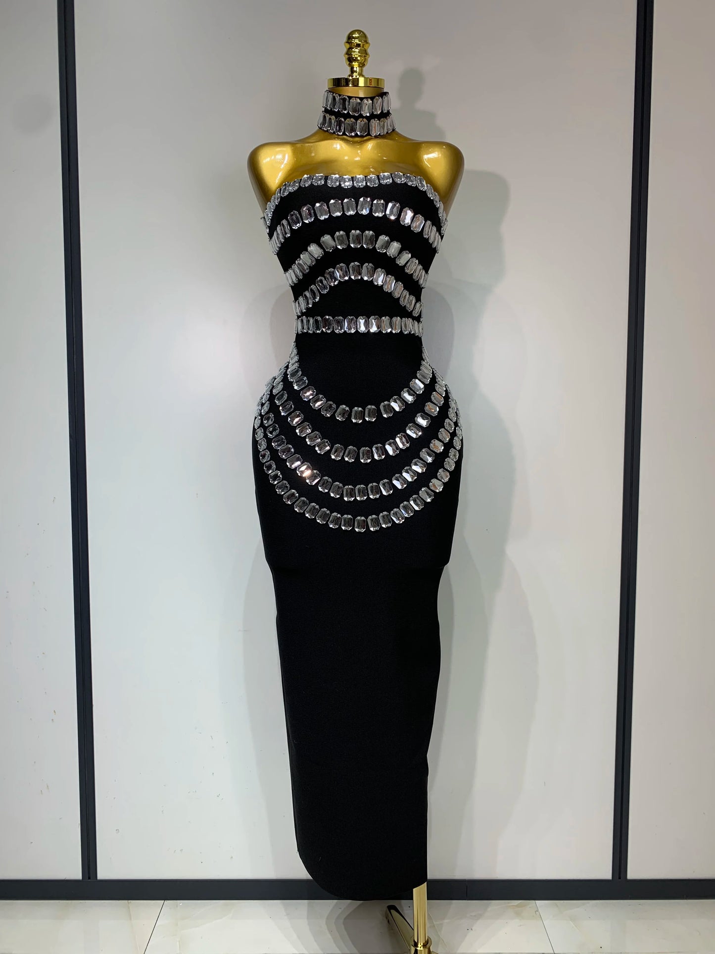 Strapless Black Bead Elegant Evening Dress