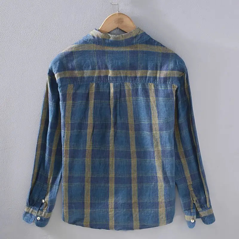 Men Long-sleeved Plaid Shirt